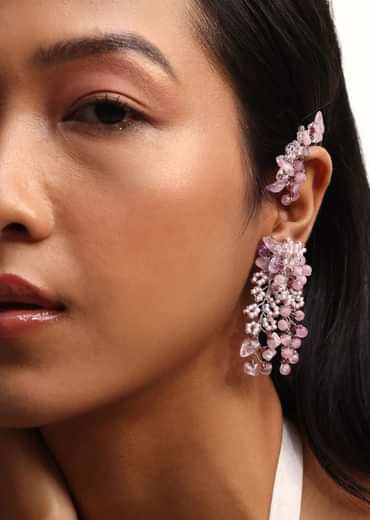 Lilac And Pink Handcrafted Stud Earrings In Mix Metal