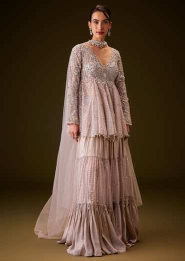 Lilac Banarasi Silk Sharara Set With Choker Dupatta