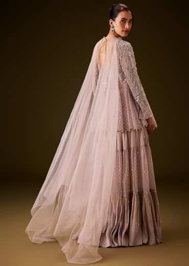 Lilac Banarasi Silk Sharara Set With Choker Dupatta