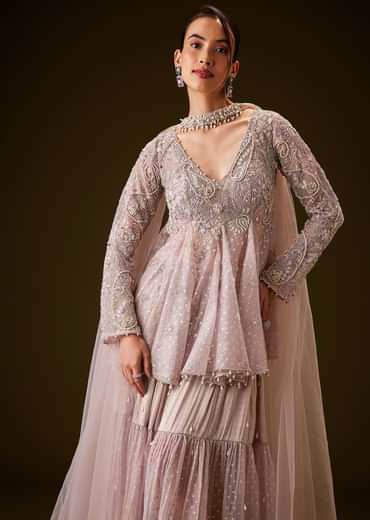 Lilac Banarasi Silk Sharara Set With Choker Dupatta