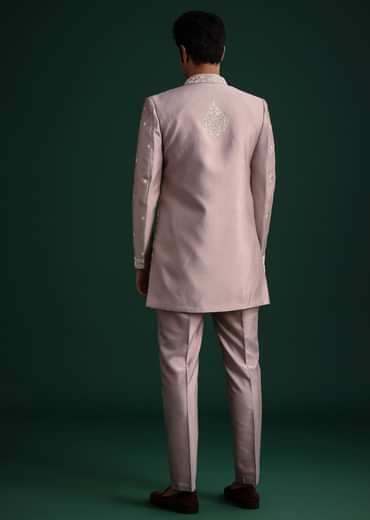 Lilac Cotton Silk Sherwani Kurta Set With Hand Work