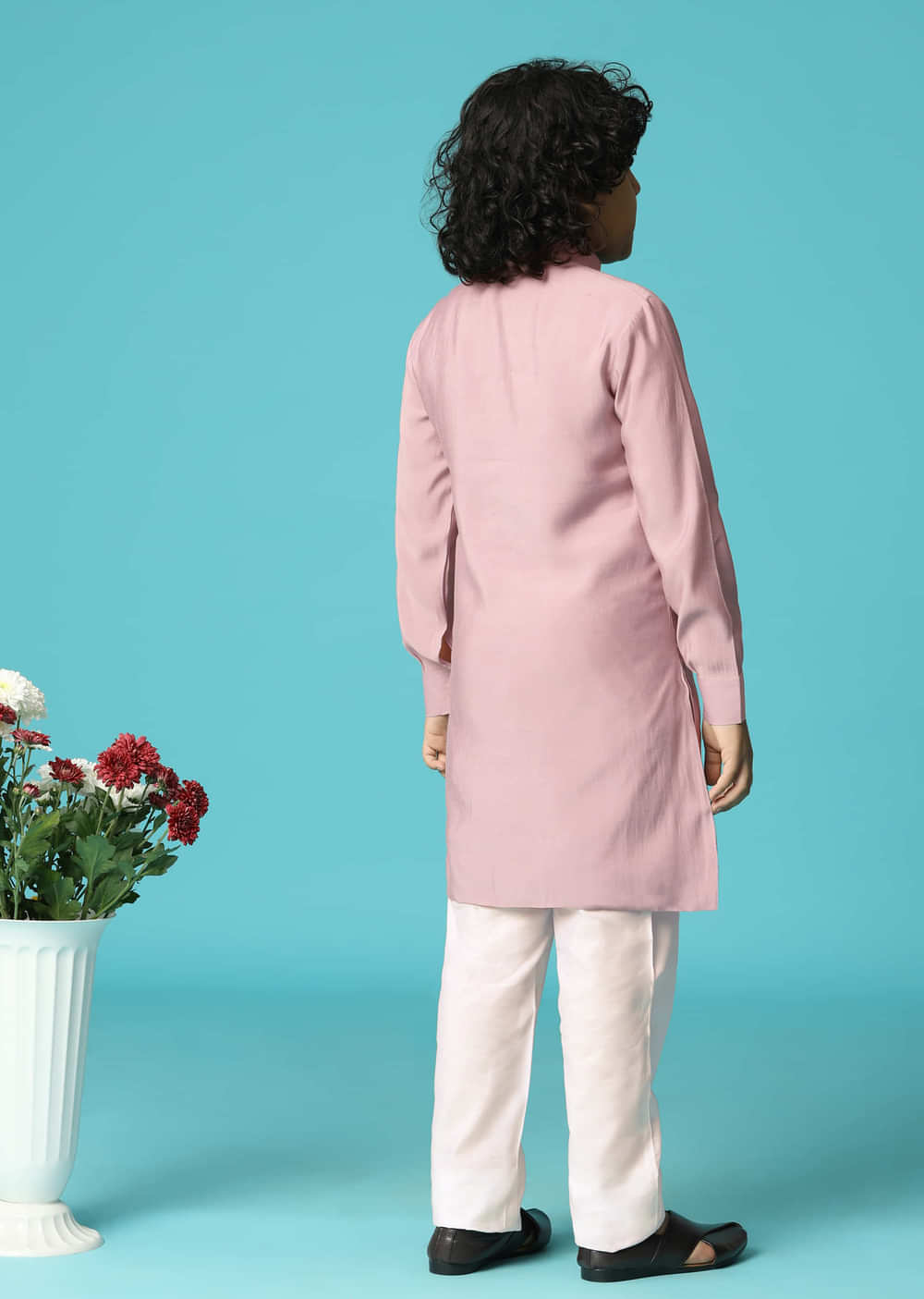 Lilac Embroidered Silk Kurta Pant For Boys