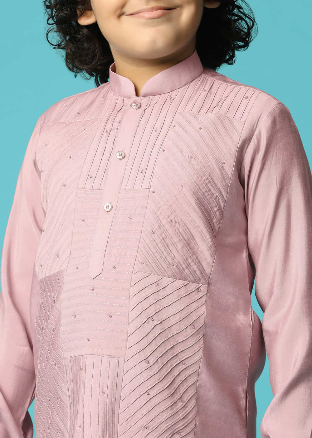Lilac Embroidered Silk Kurta Pant For Boys