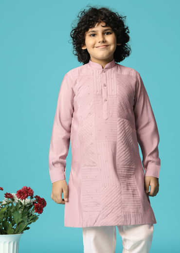 Lilac Embroidered Silk Kurta Pant For Boys