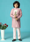 Lilac Embroidered Silk Kurta Pant For Boys