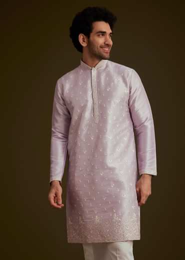 Lilac Embroidered Silk Kurta Set