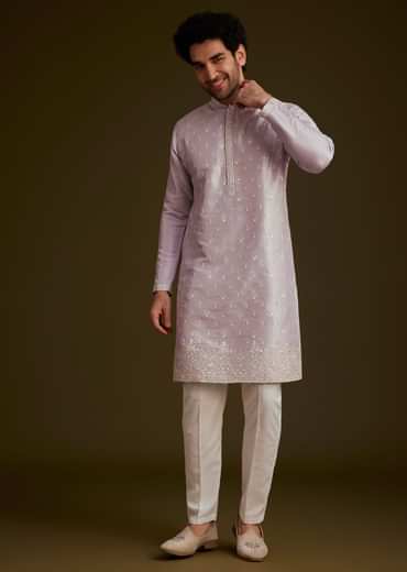 Lilac Embroidered Silk Kurta Set