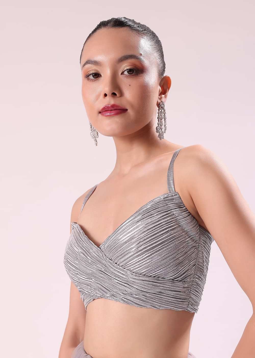 Lilac Fancy Sequence Net Saree With Ruched Stitched