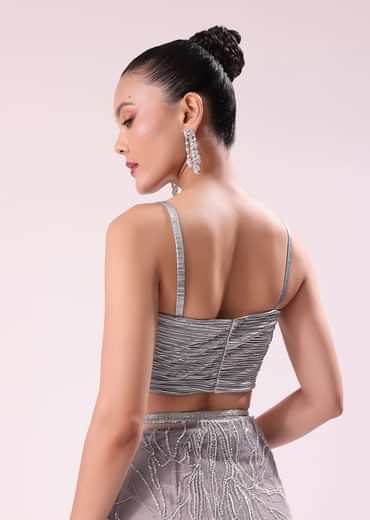 Lilac Fancy Sequence Net Saree With Ruched Stitched