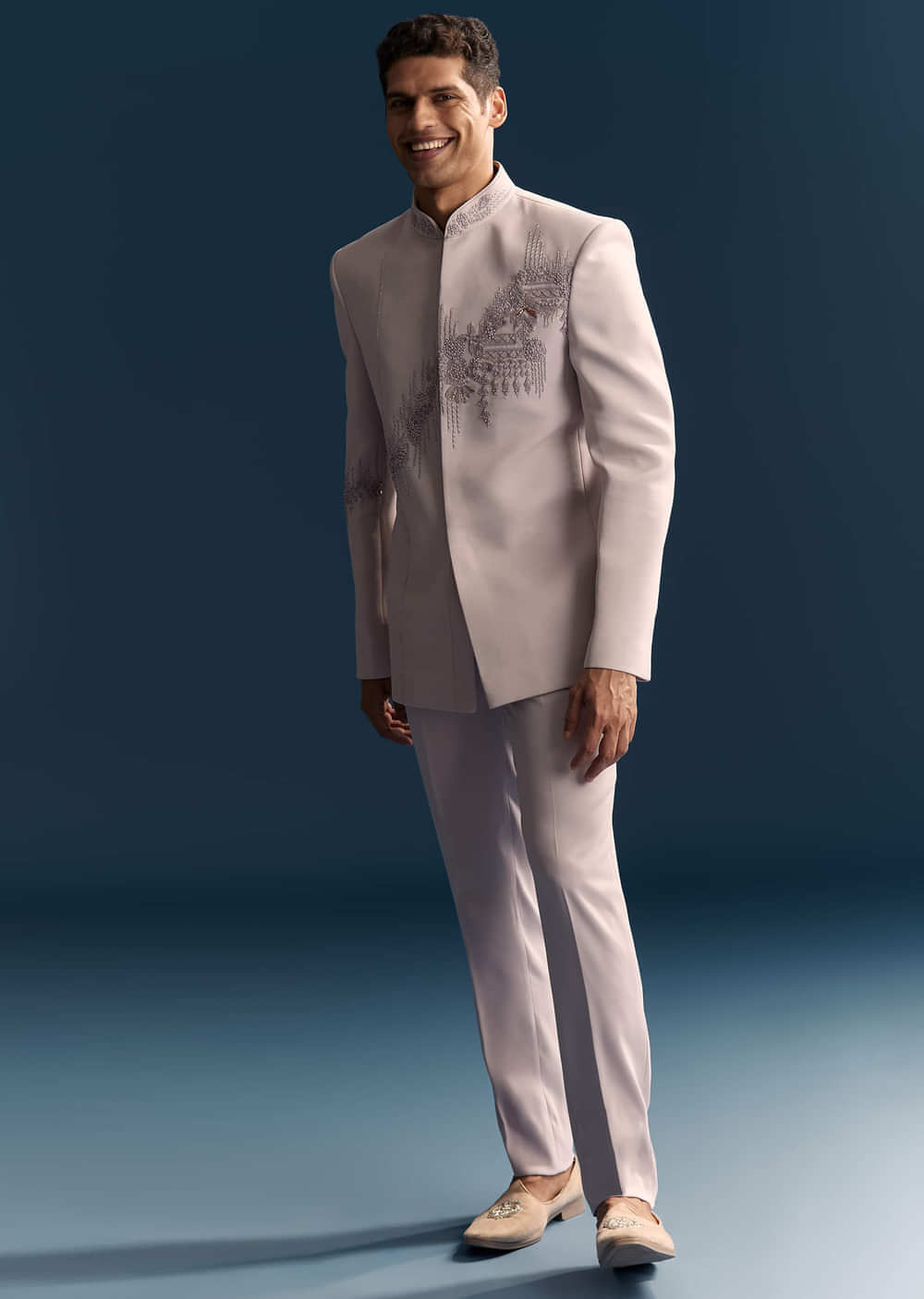 Lilac Jodhpuri Suit For Men With Moti Work And Embellishments