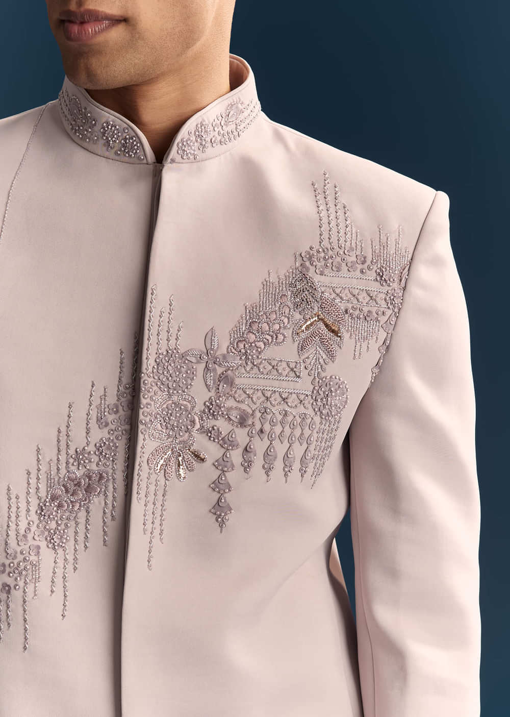 Lilac Jodhpuri Suit For Men With Moti Work And Embellishments
