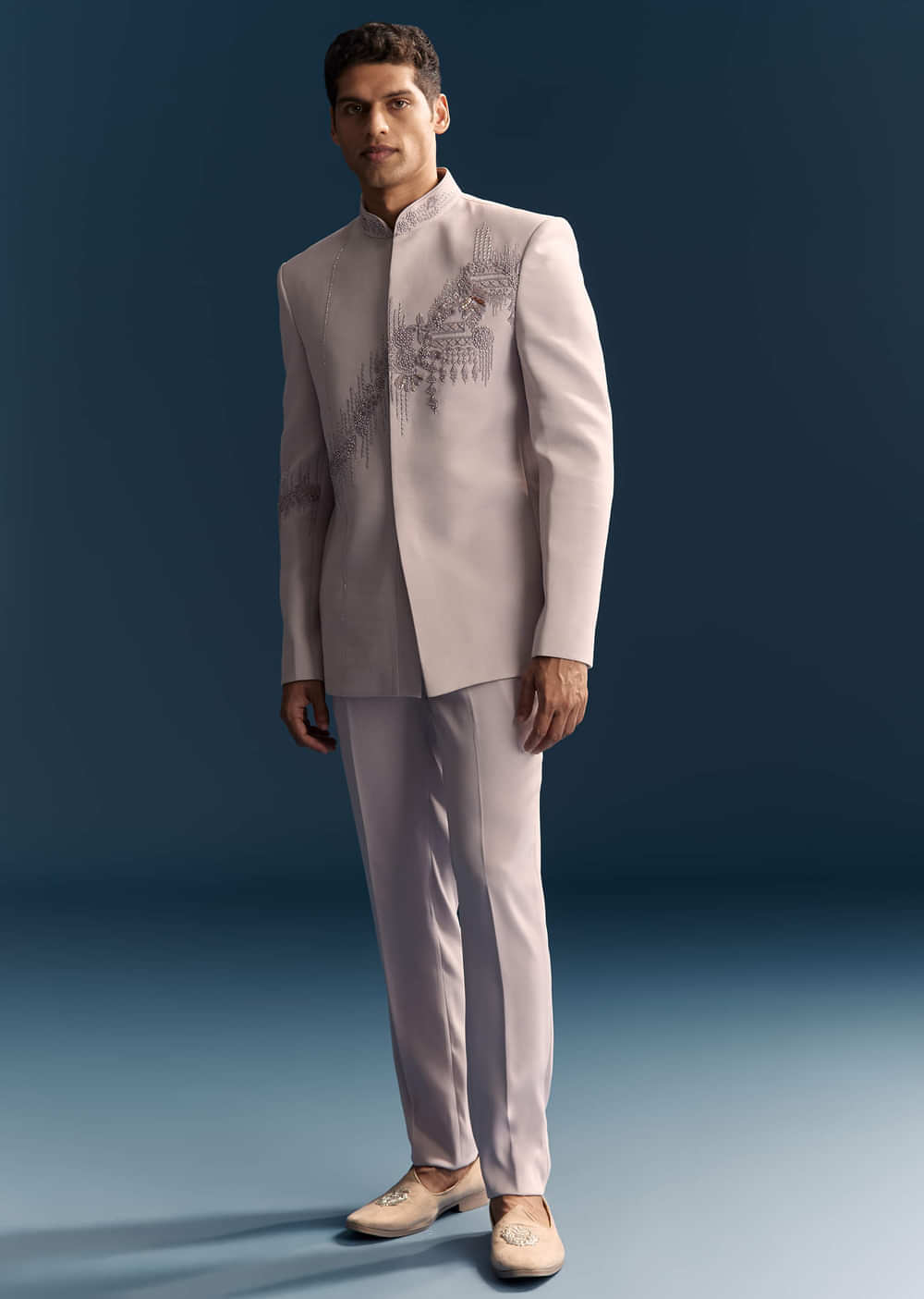 Lilac Jodhpuri Suit For Men With Moti Work And Embellishments