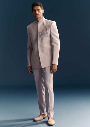 Lilac Jodhpuri Suit For Men With Moti Work And Embellishments