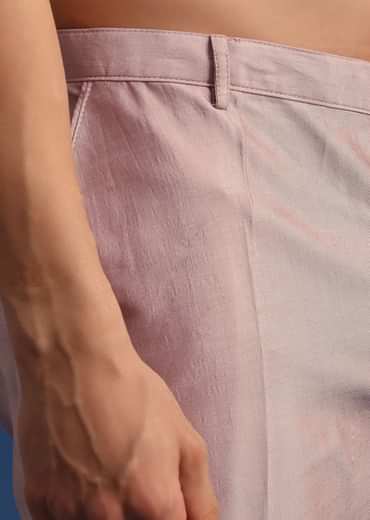 Lilac Kurta Jacket Set With Thread Work For Men