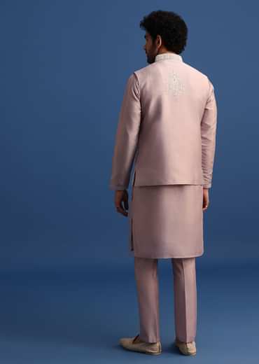 Lilac Kurta Jacket Set With Thread Work For Men