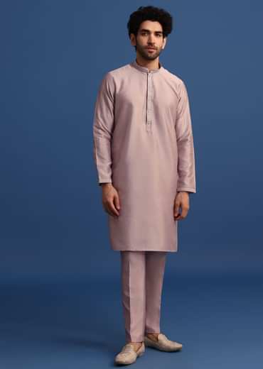 Lilac Kurta Jacket Set With Thread Work For Men
