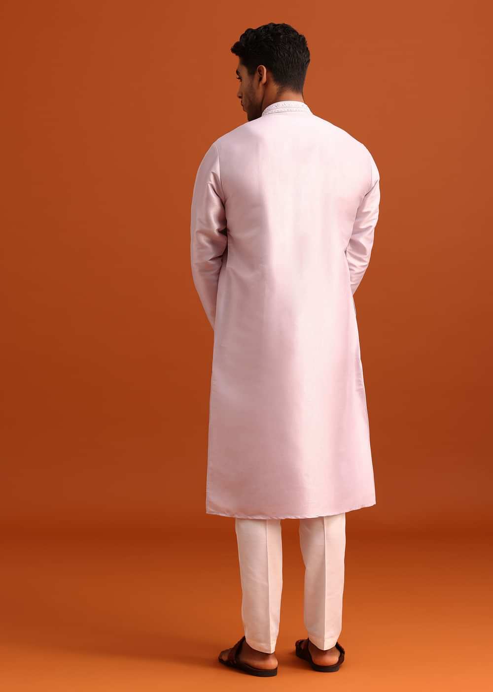 Lilac Kurta Pant Set In Silk With Mirror Embellishments