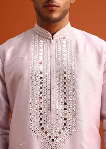 Lilac Kurta Pant Set In Silk With Mirror Embellishments