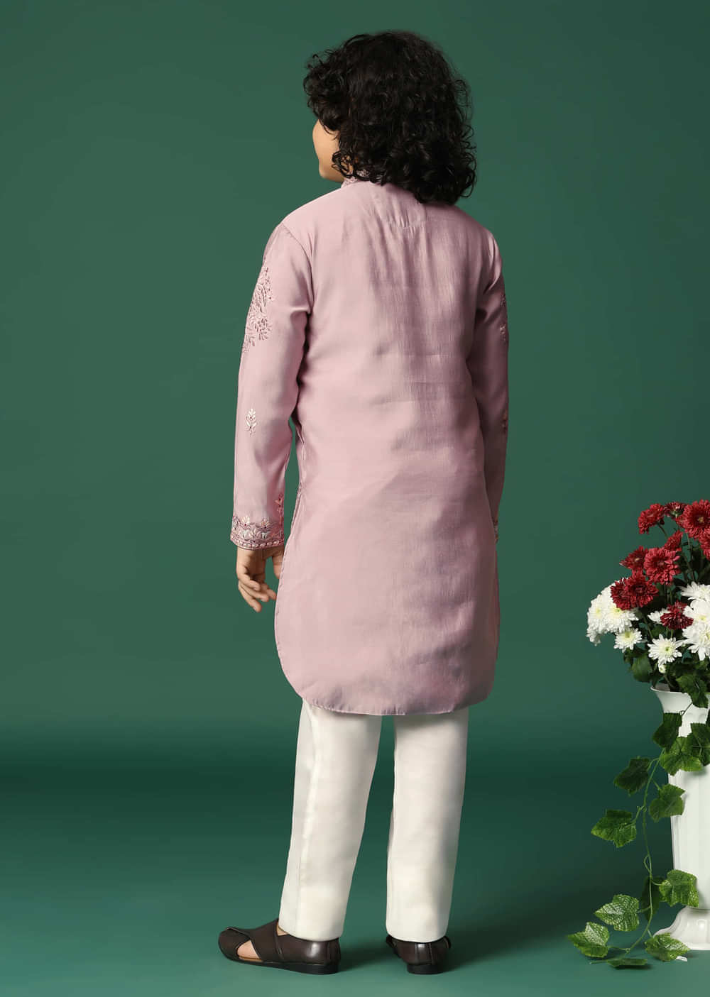 Lilac Kurta Pant With Resham Work For Boys