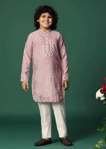 Lilac Kurta Pant With Resham Work For Boys