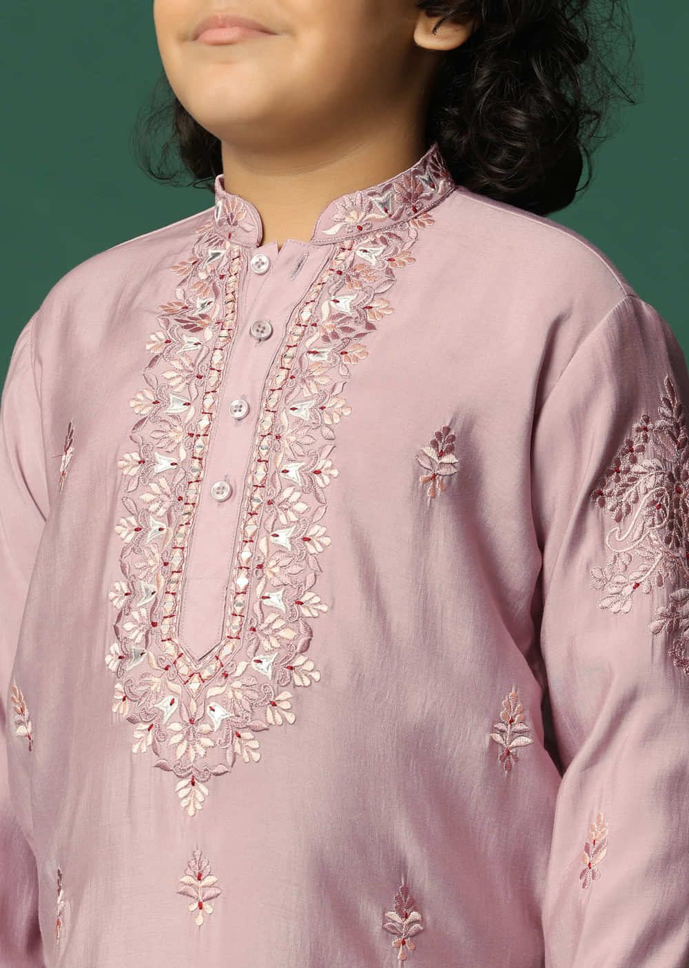 Lilac Kurta Pant With Resham Work For Boys