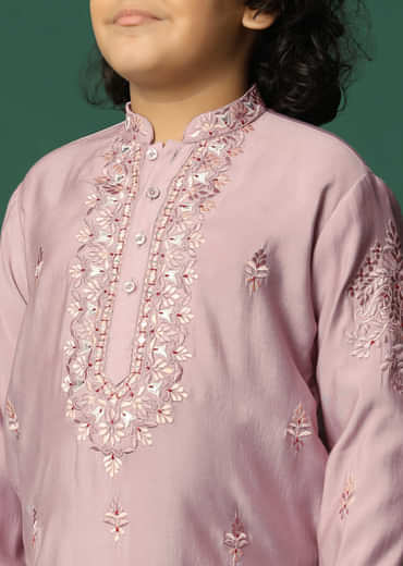 Lilac Kurta Pant With Resham Work For Boys