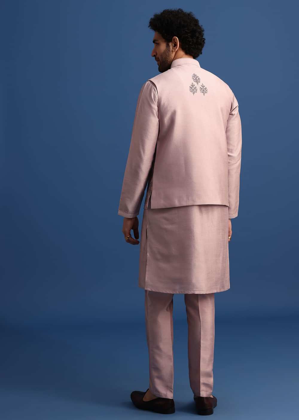 Lilac Kurta Set With Dori And Stone Embroidered Jacket