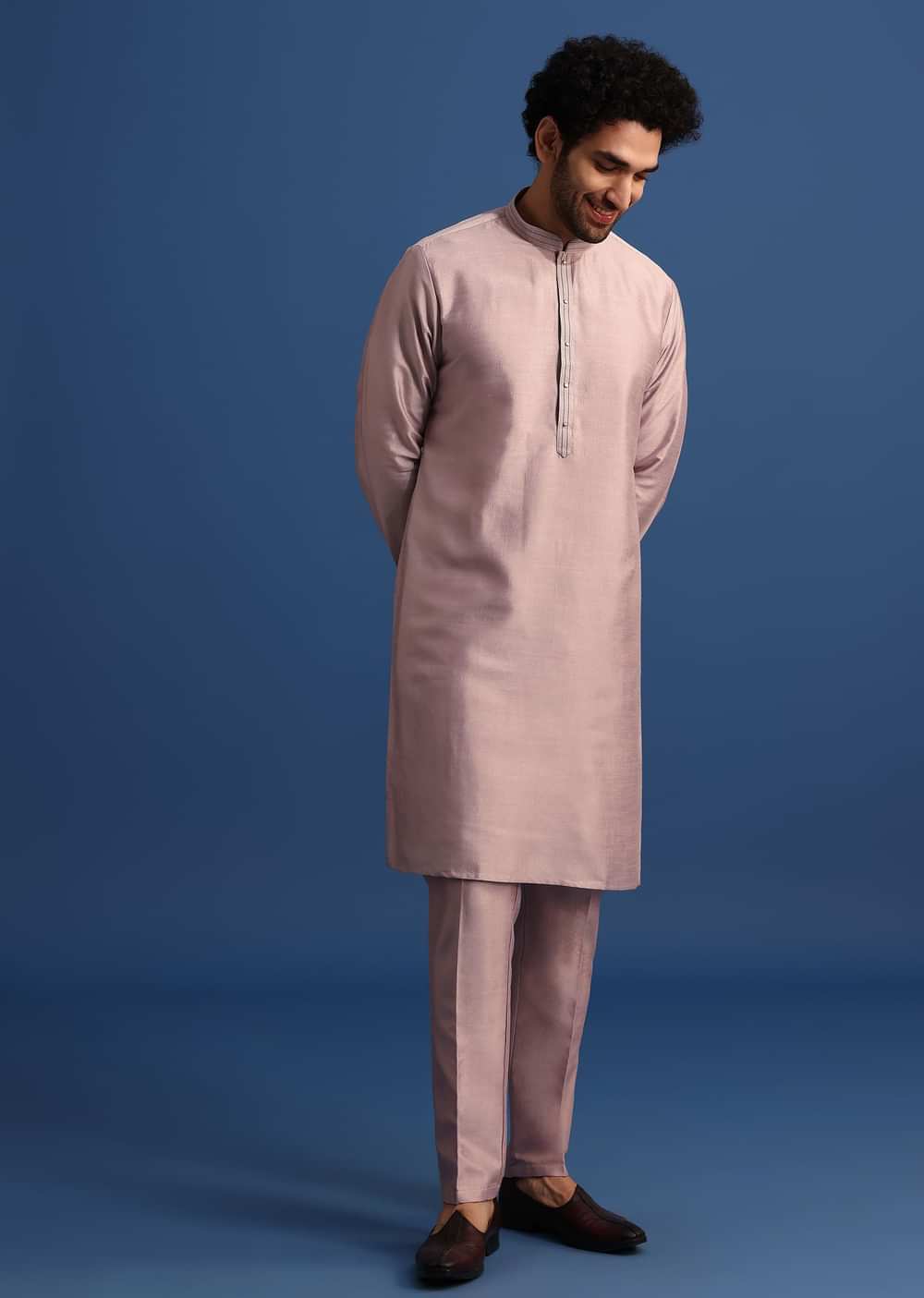 Lilac Kurta Set With Dori And Stone Embroidered Jacket