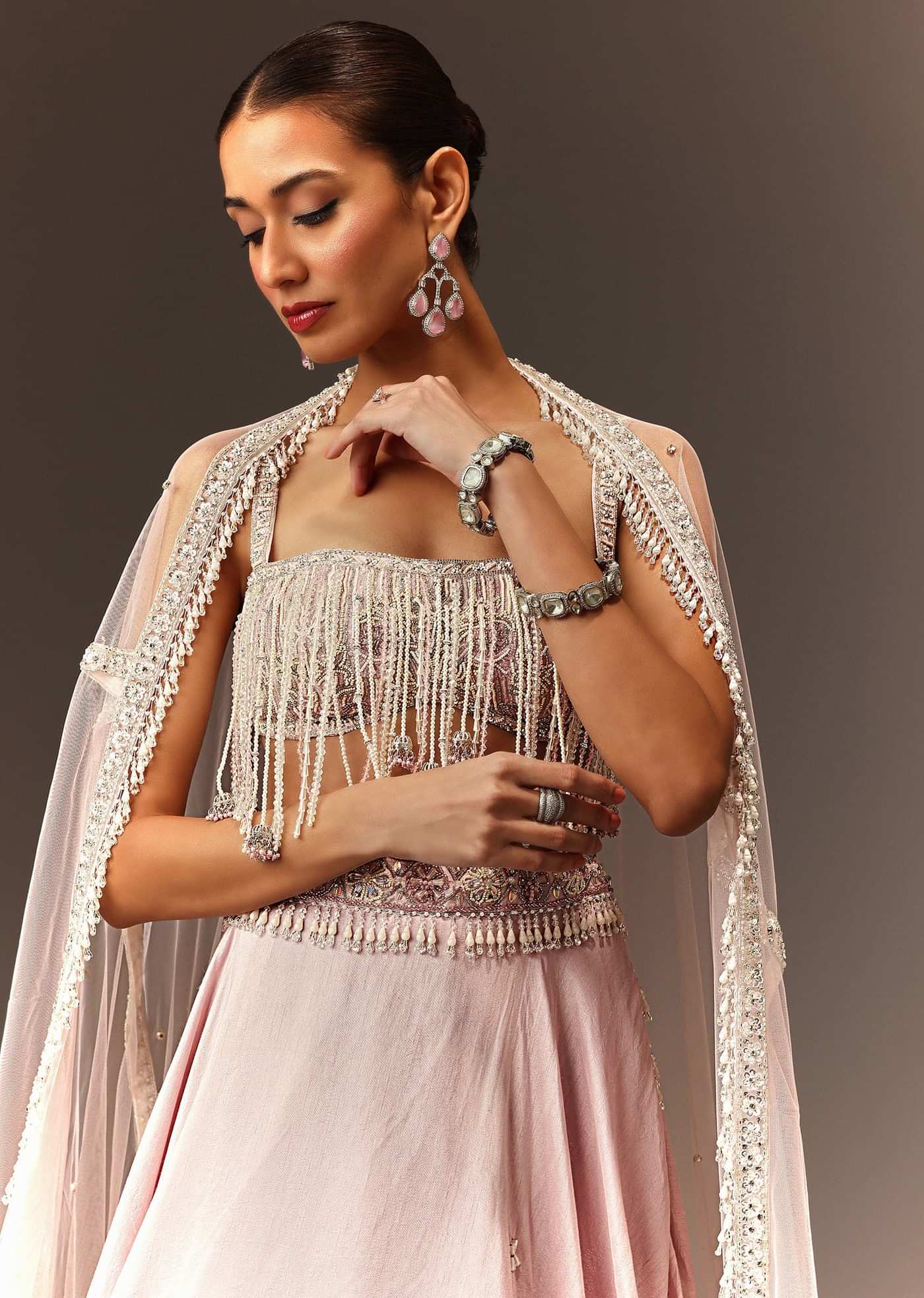 Lilac Lehenga And Stone Embellished Blouse With Dupatta