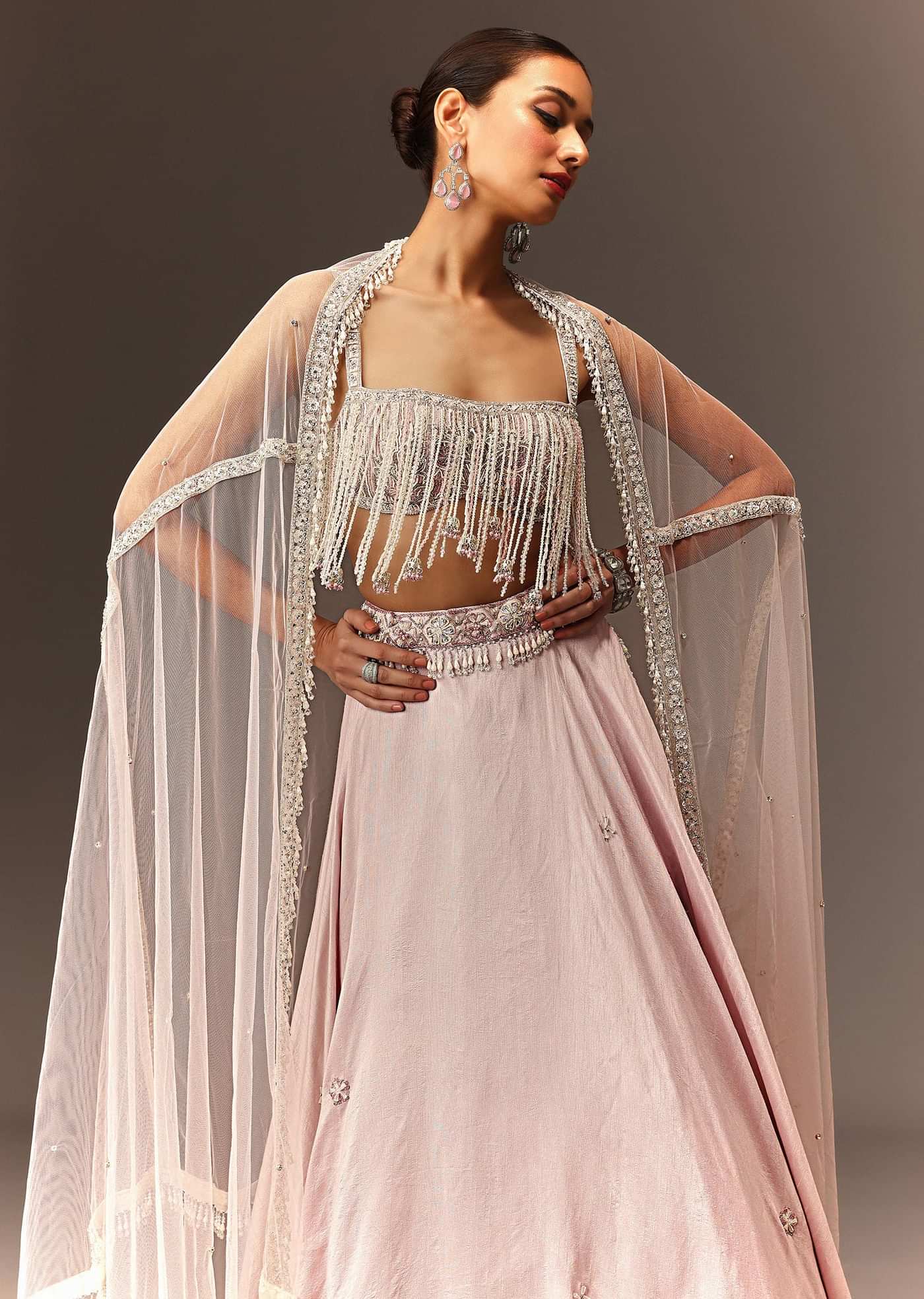 Lilac Lehenga And Stone Embellished Blouse With Dupatta