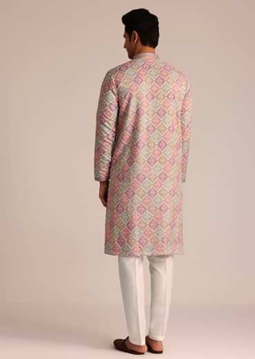 Lilac Printed Silk Kurta Set