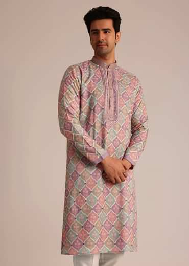Lilac Embroidered Silk Kurta Set