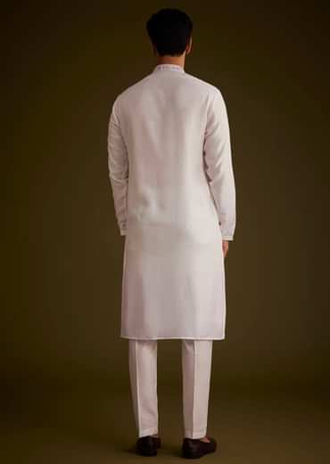 Lilac Silk Kurta Set With Mirror Embellishments