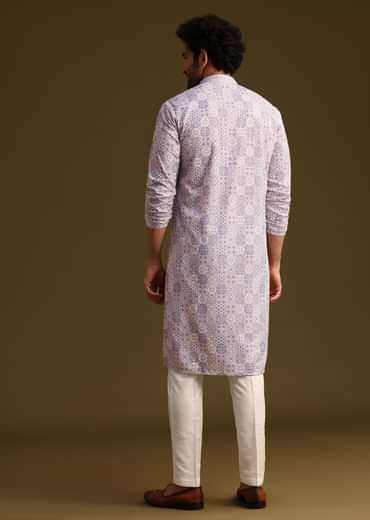 Lilac Silk Printed Kurta Set