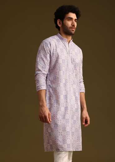Lilac Silk Printed Kurta Set