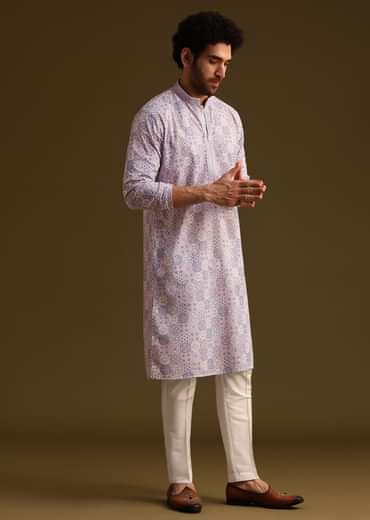 Lilac Silk Printed Kurta Set