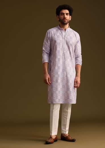 Lilac Silk Printed Kurta Set