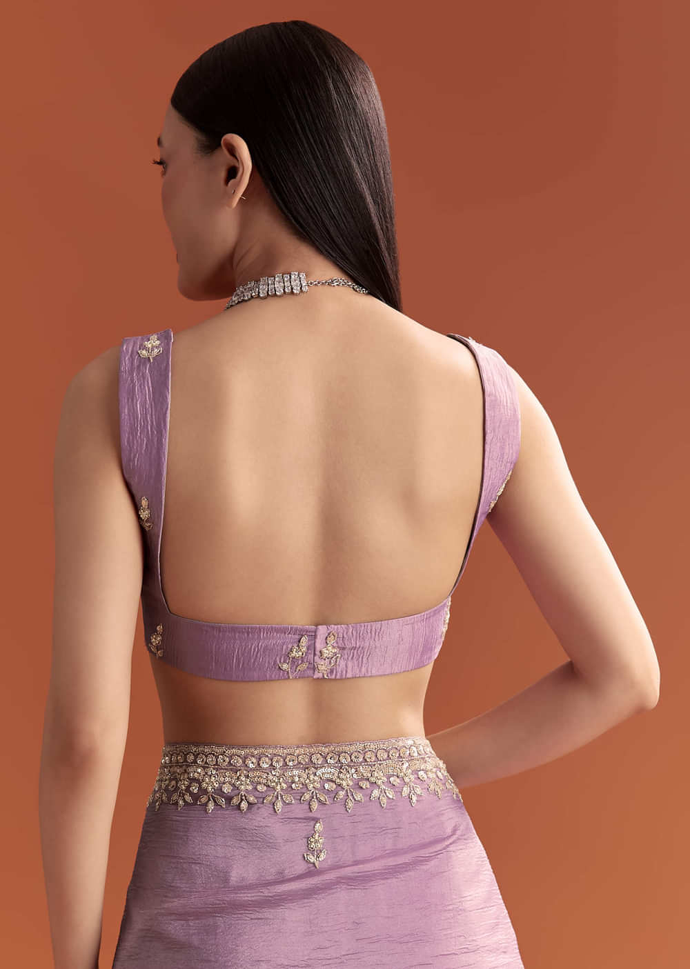 Lilac Tissue Saree With Butti And Border Embroidery