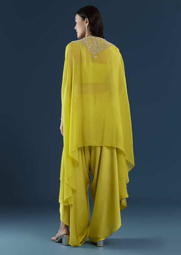 Lime Green Cape Top and Dhoti Set with Zardozi Work