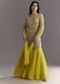 Lime Green Cutdana And Moti Work Kurta With Organza Sharara