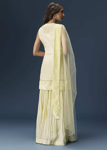 Lime Green Palazzo Suit With Embroidered Necklace