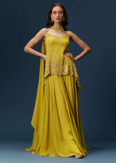 Lime Green Sharara Set With Tassel Dupatta
