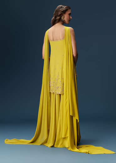 Lime Green Sharara Set With Tassel Dupatta