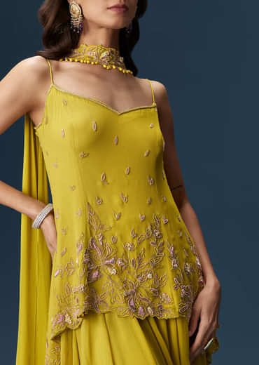 Lime Green Sharara Set With Tassel Dupatta