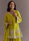 Lime Green Short Kurta Palazzo Suit With Moti Embellished Dupatta