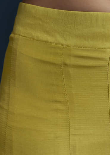 Lime Green Silk Crop Top and Pant Set with Moti Work