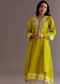 Lime Green Silk Kurta Dupatta Set With Moti Work