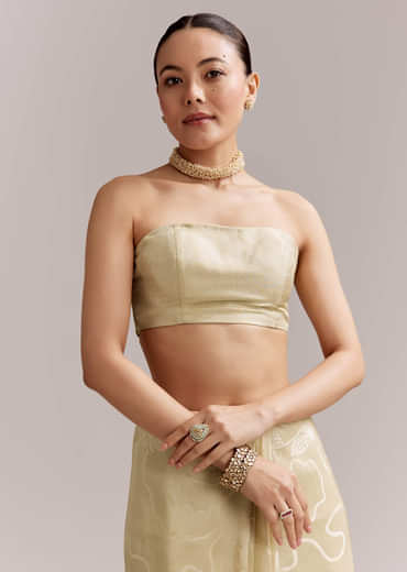 Lime Yellow Satin Saree With Digital Florals And Hand Embroidery