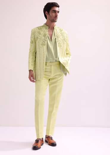 Lime bandhgala jacket and pant set