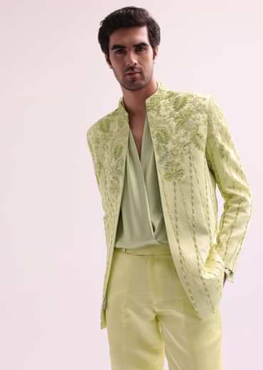 Lime bandhgala jacket and pant set